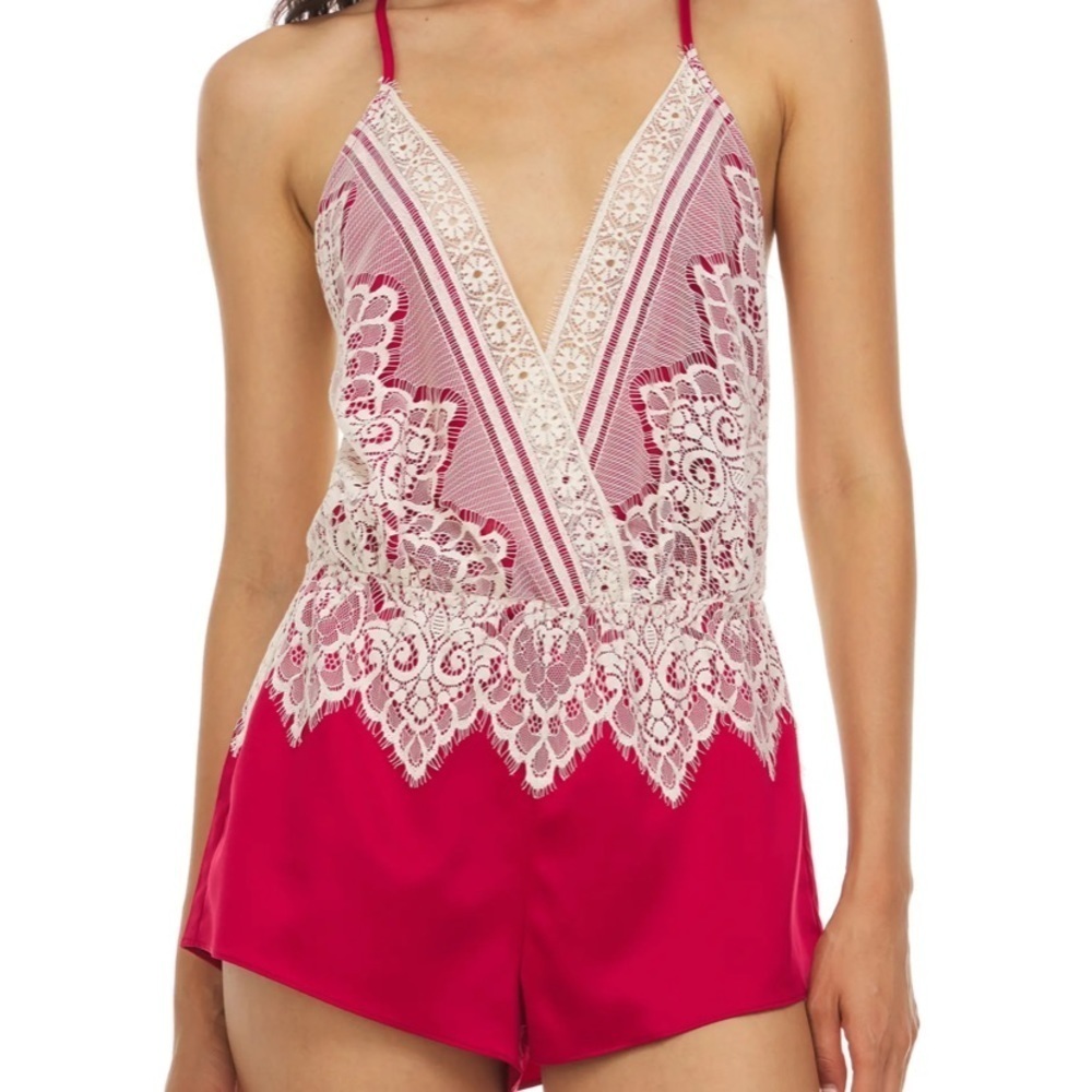 Anthropologie Flora Nikrooz red lace romper size small new with tags